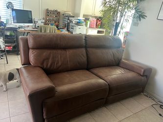 Brown Leather Reclining Sofa