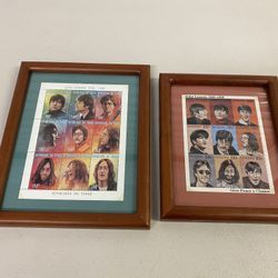 Set of 2 John Lennon Beatles Framed Stamp Sheets