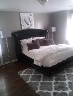 BLACK BED w/ Tall Diamond Headboard