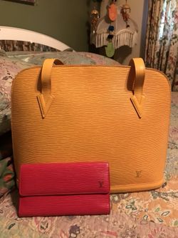 Authentic Louis Vuitton Epi ‘le sac’ satchel and red wallet