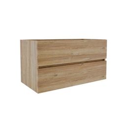 Roomfitters 36-Inch Floating Rough Oak Bathroom Vanity with Black Soft-Close Double Drawers