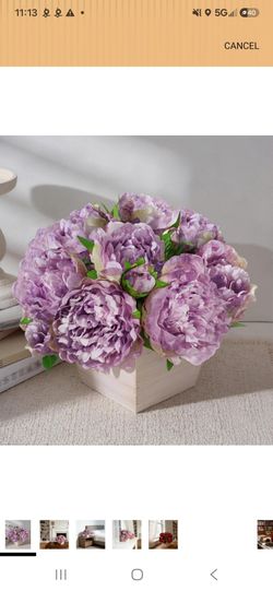 Purple peony artificial flower arrangements with wooden vase,  for living room,  office,  birthday, baby shower,  bridal shower