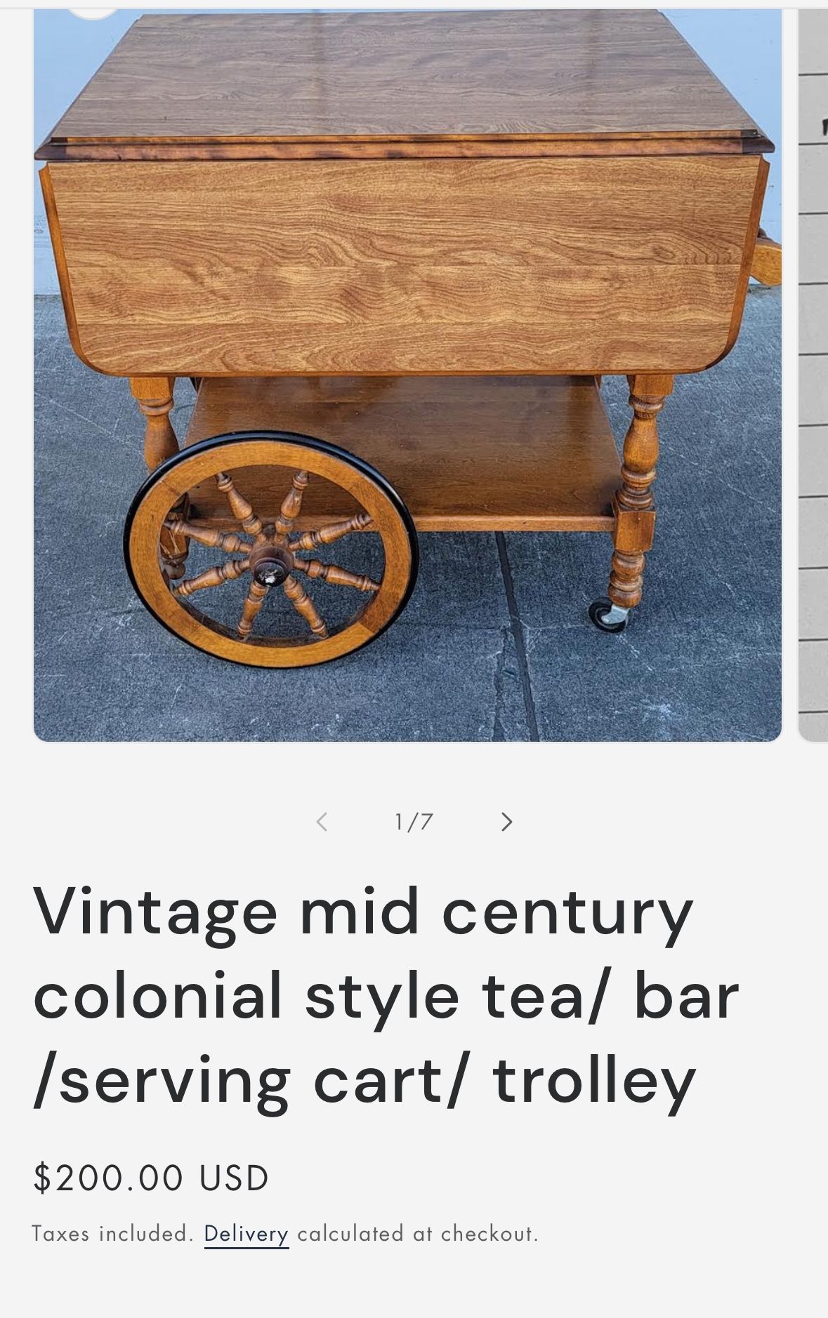 Vintage mid century colonial style tea/ bar /serving cart/ trolley