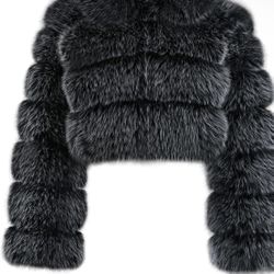 Grey Fur Jacket With Hoodie 