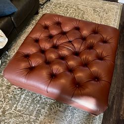 Beautiful reddish brown genuine leather ottoman