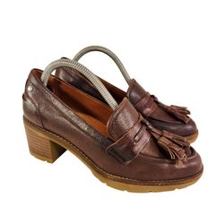 PIKOLINOS CHUNKY SHOES PUMPS BROWN LEATHER TASSELS SIZE 36/6

