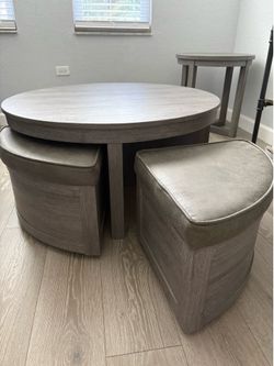 Coffee table RTG round Darien gray with storage ottomans