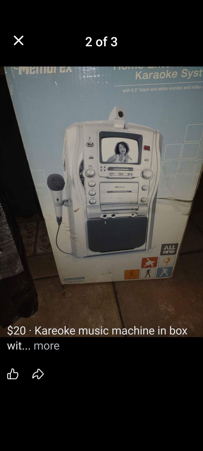 Kareoke music machine in box with microphone