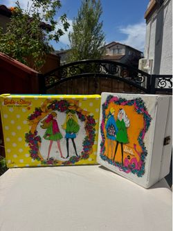 Vintage 1969 Barbie And Stacy Sleep N Keep Case Yellow Floral + Barbie Case