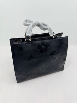 Women's Black Embossed Floral Satchel Handbag Gold Hardware Purse NEW