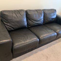 Black Italian Leather Couch and Chair with Ottoman 