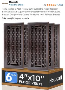Howeall 4x10 Inches 6 Pack Heavy Duty Walkable Floor Register - NEW