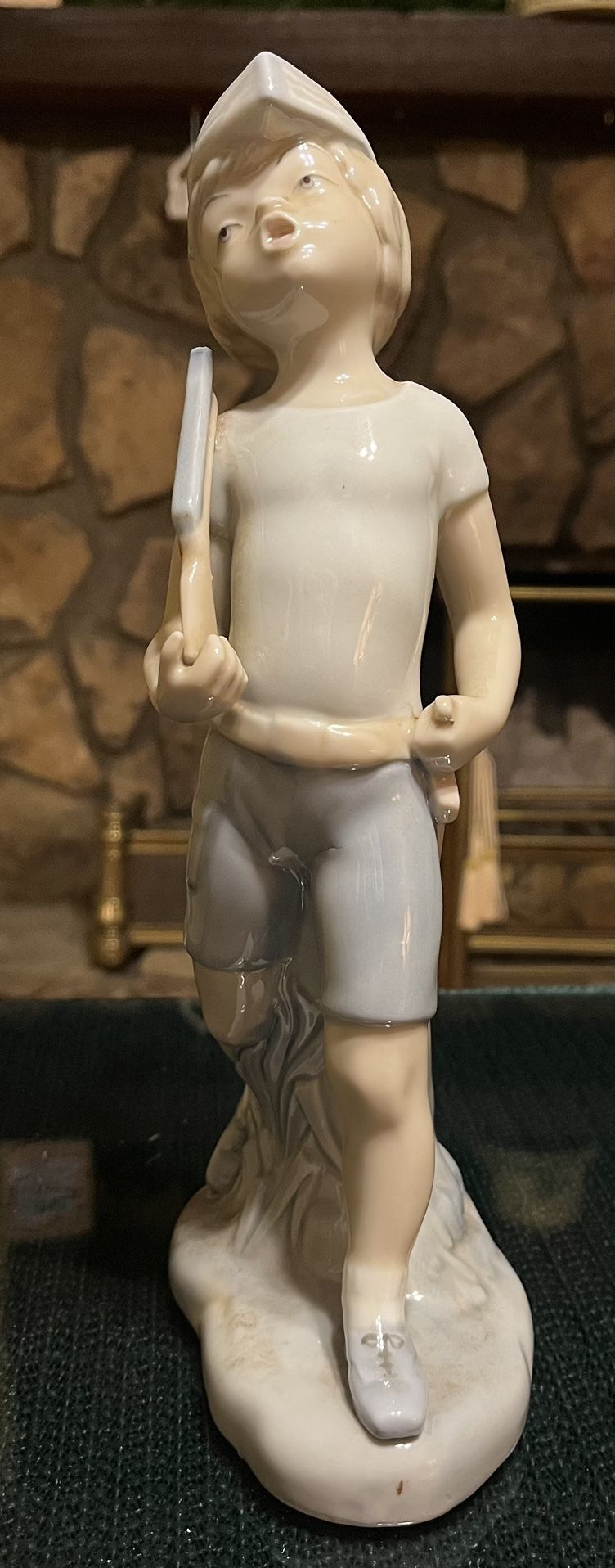 Vintage Porceval (Lladro-like) 11.5" Figurine Of Boy In Paper Hat Carrying Toys