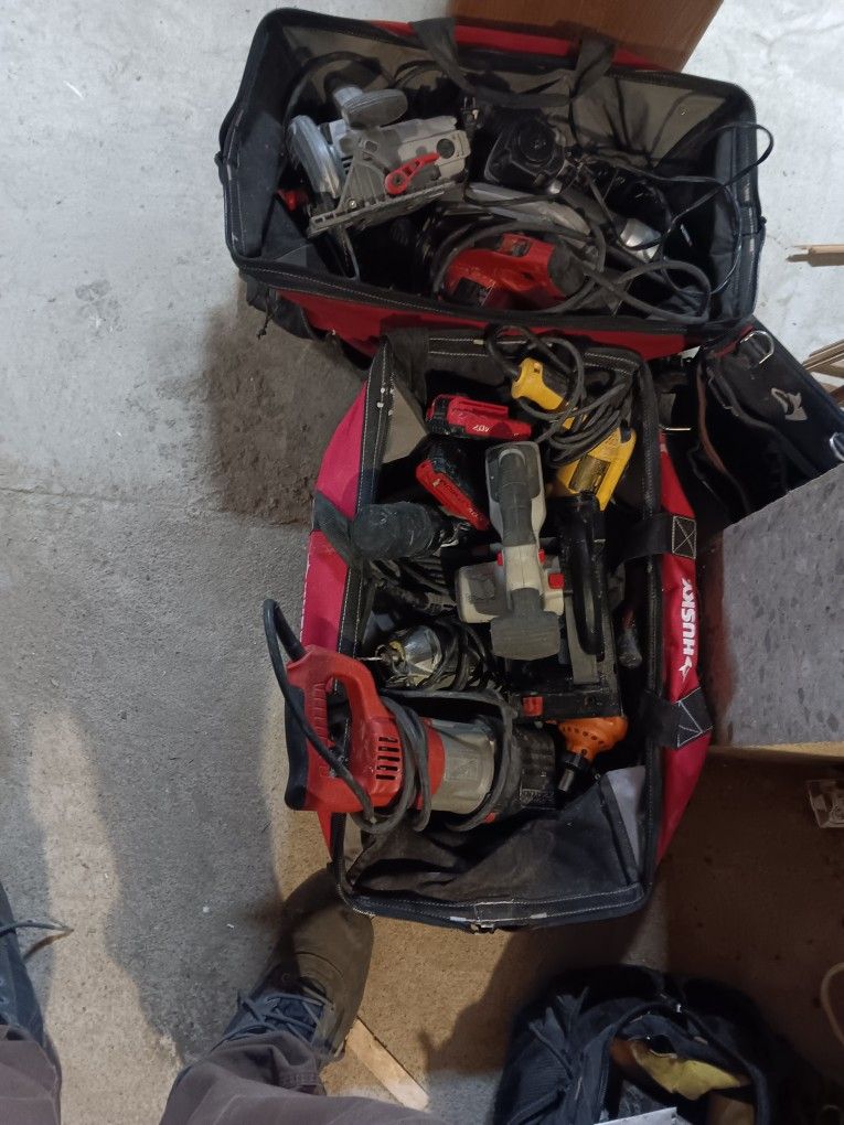 2 Husky Bags Filled With Power Tools