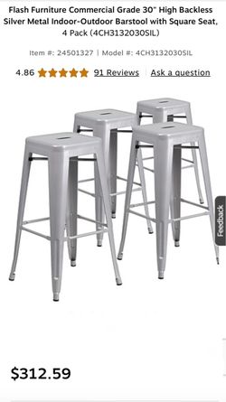 Flash Furniture 30" Silver Metal Barstools, Set of 4