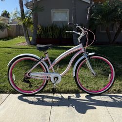 Kent Del Rio 26” Women’s Cruiser Bike, Aluminum Frame, 7-Speed Shimano, Pink/Silver