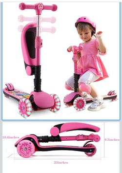 Pink child scooter w removable folding seat