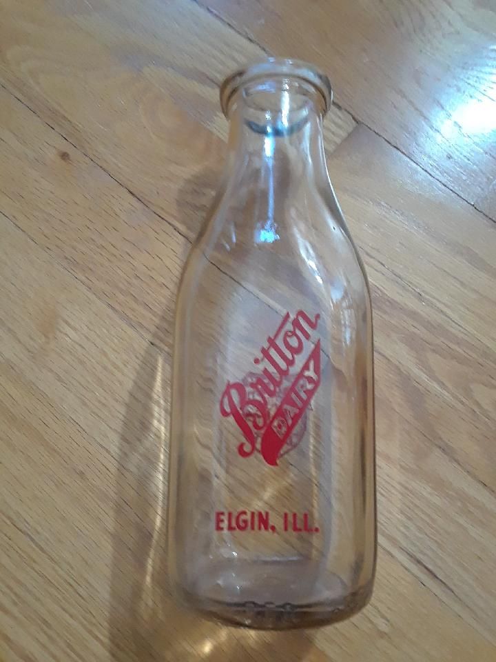 Vintage Milk Bottle. BRITTON DAIRY. ELGIN IL. ONE QUART.