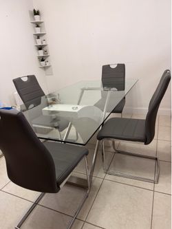 Dining Table Set - Modern Glass Table with 4 Chairs