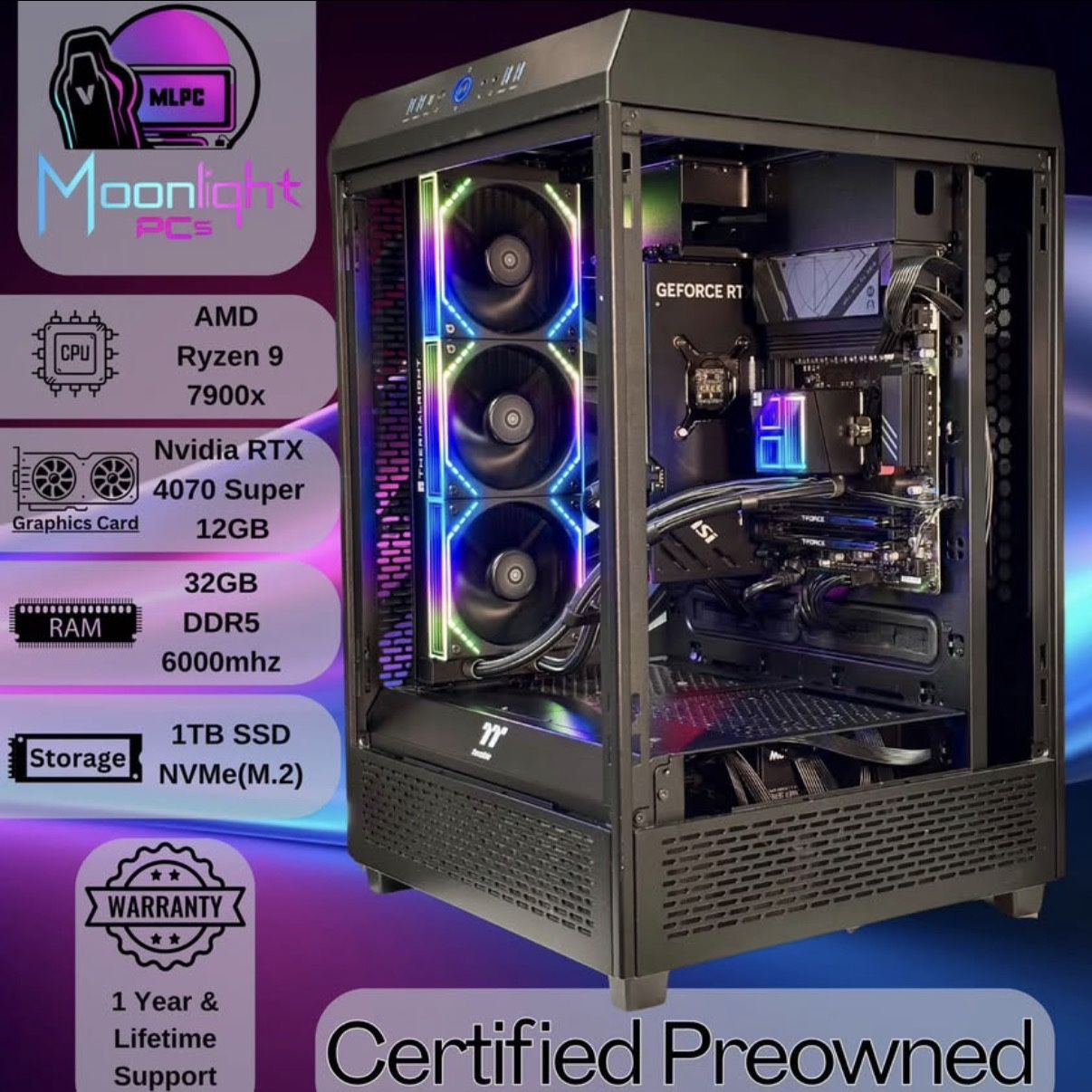 Realign P51 - RTX 4070 Super / Ryzen 9 7900x RGB Gaming, Streaming, & Productivity PC 