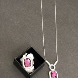 Vintage Avon Faux Amethyst Jewelry 18” Necklace and Ring