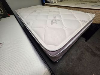 Brand new 12" thick soft innerspring twin pillowtop mattress + black twin metal platform frame
