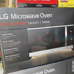 Lg 1.8 cu ft 1000 watt 29.88 in over the range microwave oven with sensor cooking 
