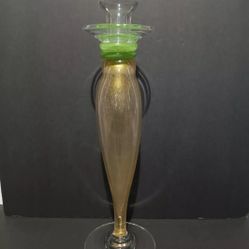 Murano Style, Abigail glass candle holder made in Italy 15” Tall Gold And Green