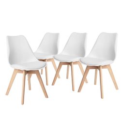 Homy Casa FRANKFURT 4PC Dining Chair with Beech Legs, White PP & PU Cushion, Open Box