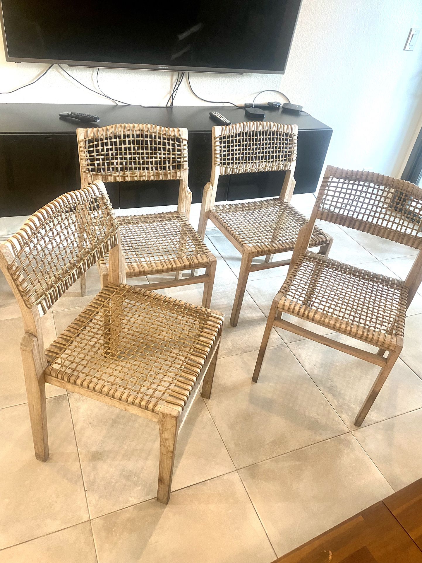 Set Of 4 Harmonia Living Cane Distressed Dining Chairs 