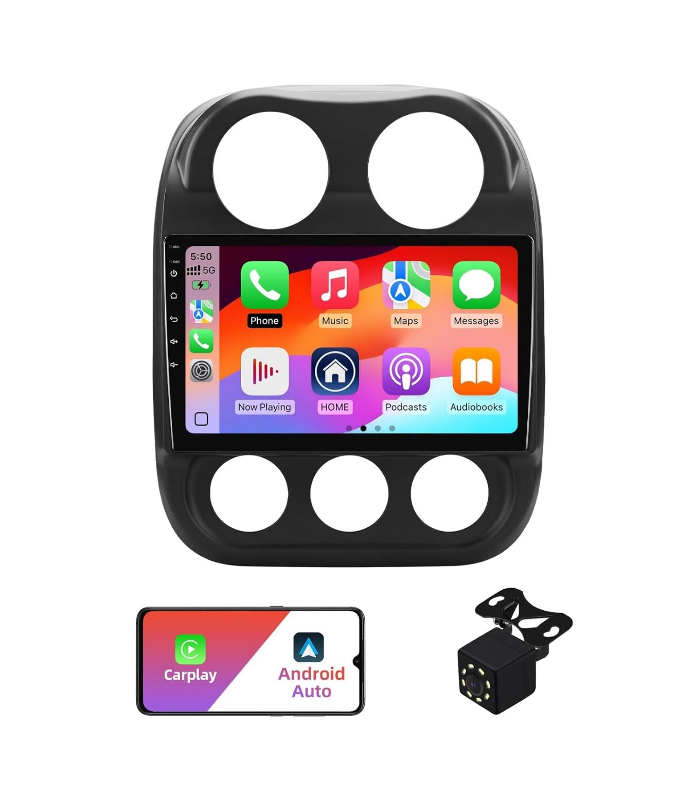 2+32G Android 13 Double Din Car Stereo for Jeep Compass/Patriot 2010-2016 with 10.1 Inch Touchscreen Radio Built-in Wireless Carplay/Android Auto/GPS/