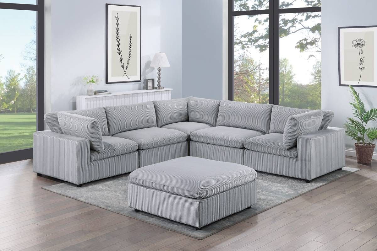Gray Corduroy Sectional Sofa