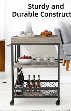 3-Tier Rolling Bar Cart with Wine Rack