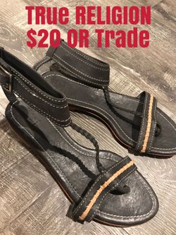 True Religion Black Leather Sandals Size 37 for Sale or Trade