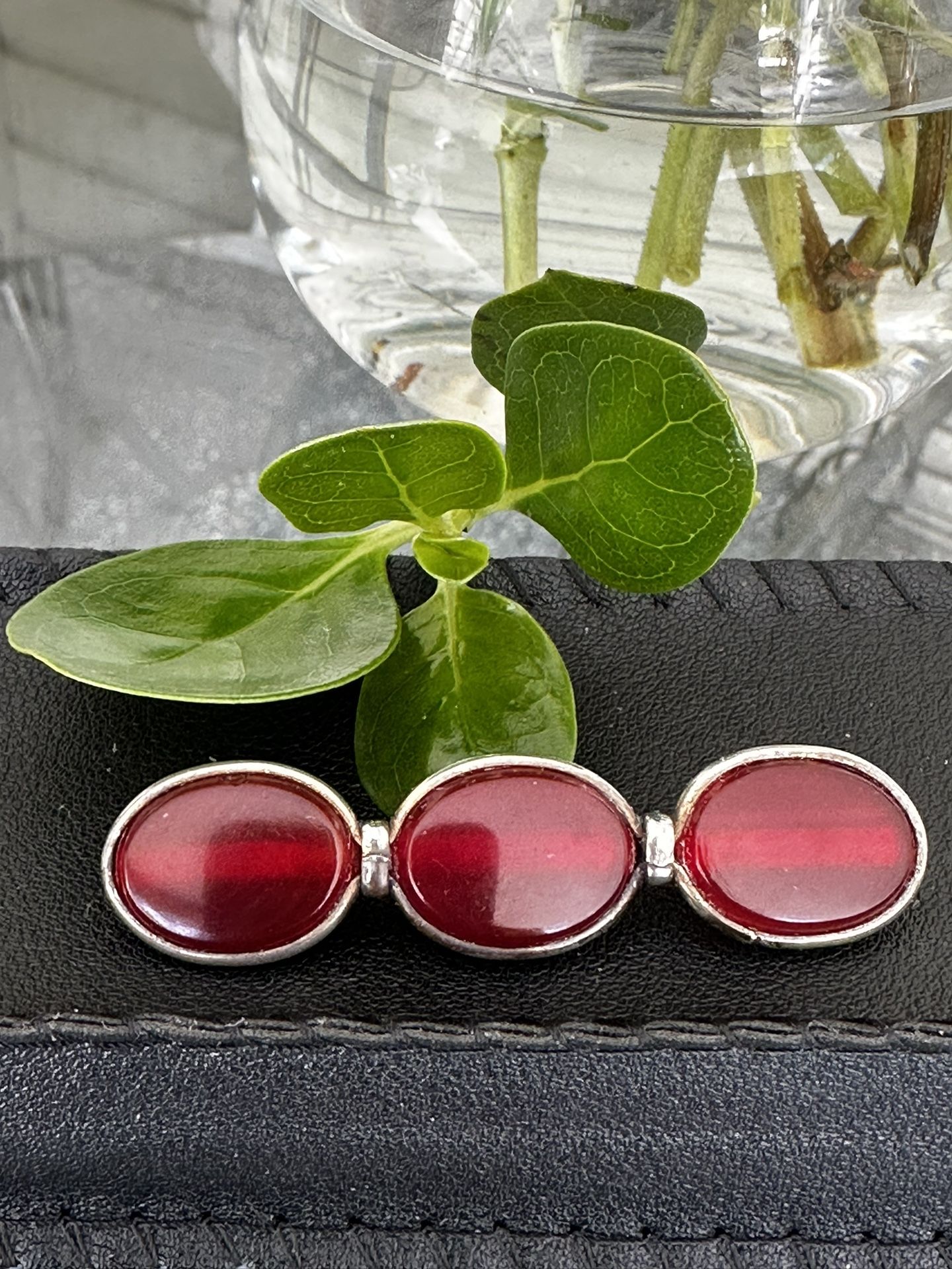 Early Vintage Redish Carnelian Tripple Bezel set Stones Sterling Brooch/Pin RARE.