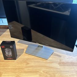 Gaming desktop PC + monitor and unopened gaming mouse