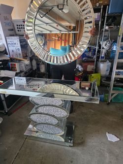 Mirror console table and round mirror
