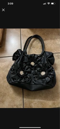 Black Floral Embellished Handbag