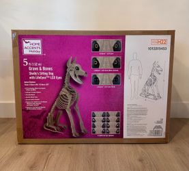 5 Ft Grave & Bones Skelly's Sitting Dog with LifeEyes LCD Eyes **Brand New**