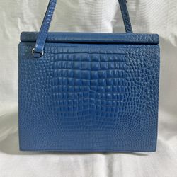 Gu de Blue Croc Embossed Leather Crossbody Bag for Sale in