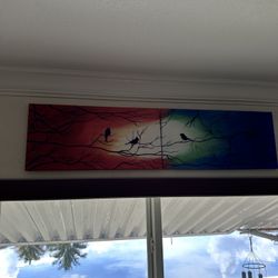 2 Paintings - Birds Sitting On Tree Branches