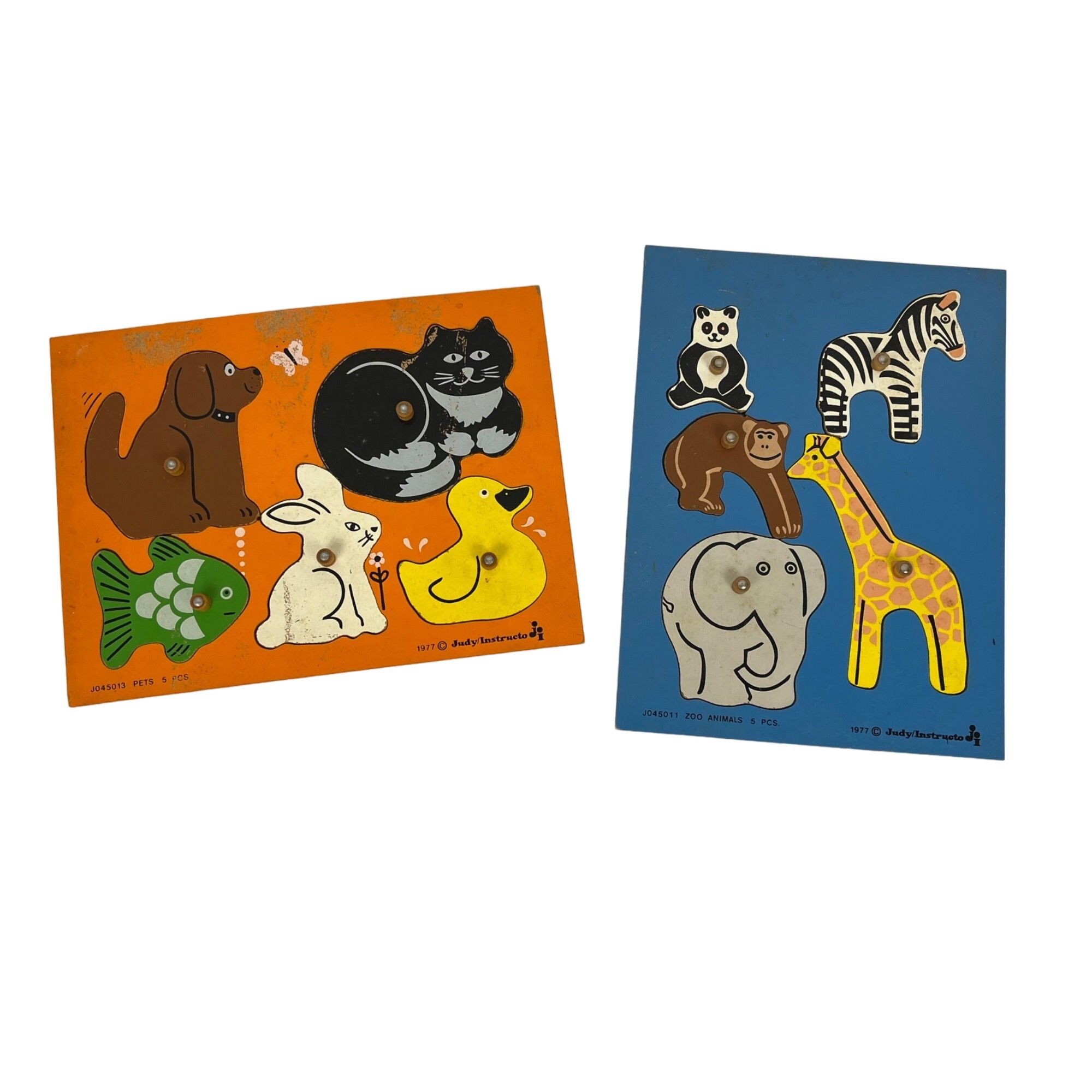 Vintage 1977 Judy Instructo Wooden 5-Pc Puzzles Pets & Zoo Animals