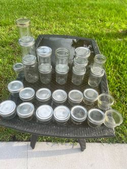 Assorted vintage Ball canning jars 10Kerr Wide Mouth Half Pint Canning Jars 4 without lids.