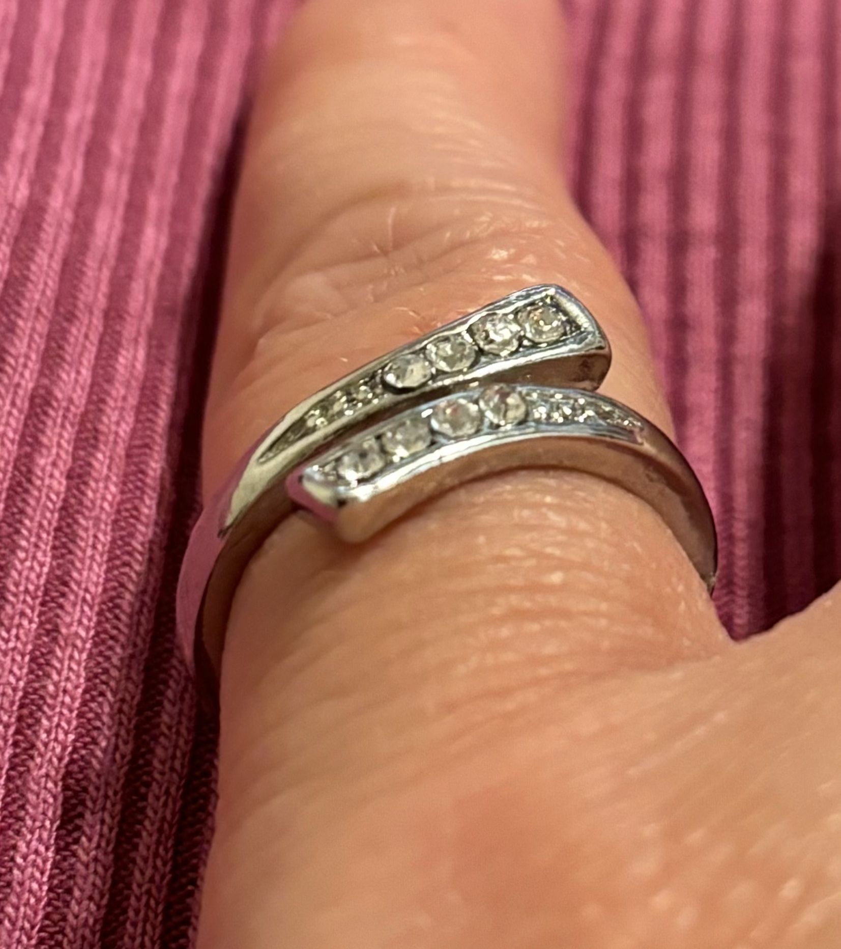 Silver Toe Ring Crystal Accents Adjustable