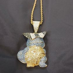 squirtle pendant with gold chain cubic zirconia