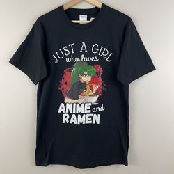 Black "Just A Girl Who Loves Anime and Ramen" Cute Japanese Girl Graphic Tee