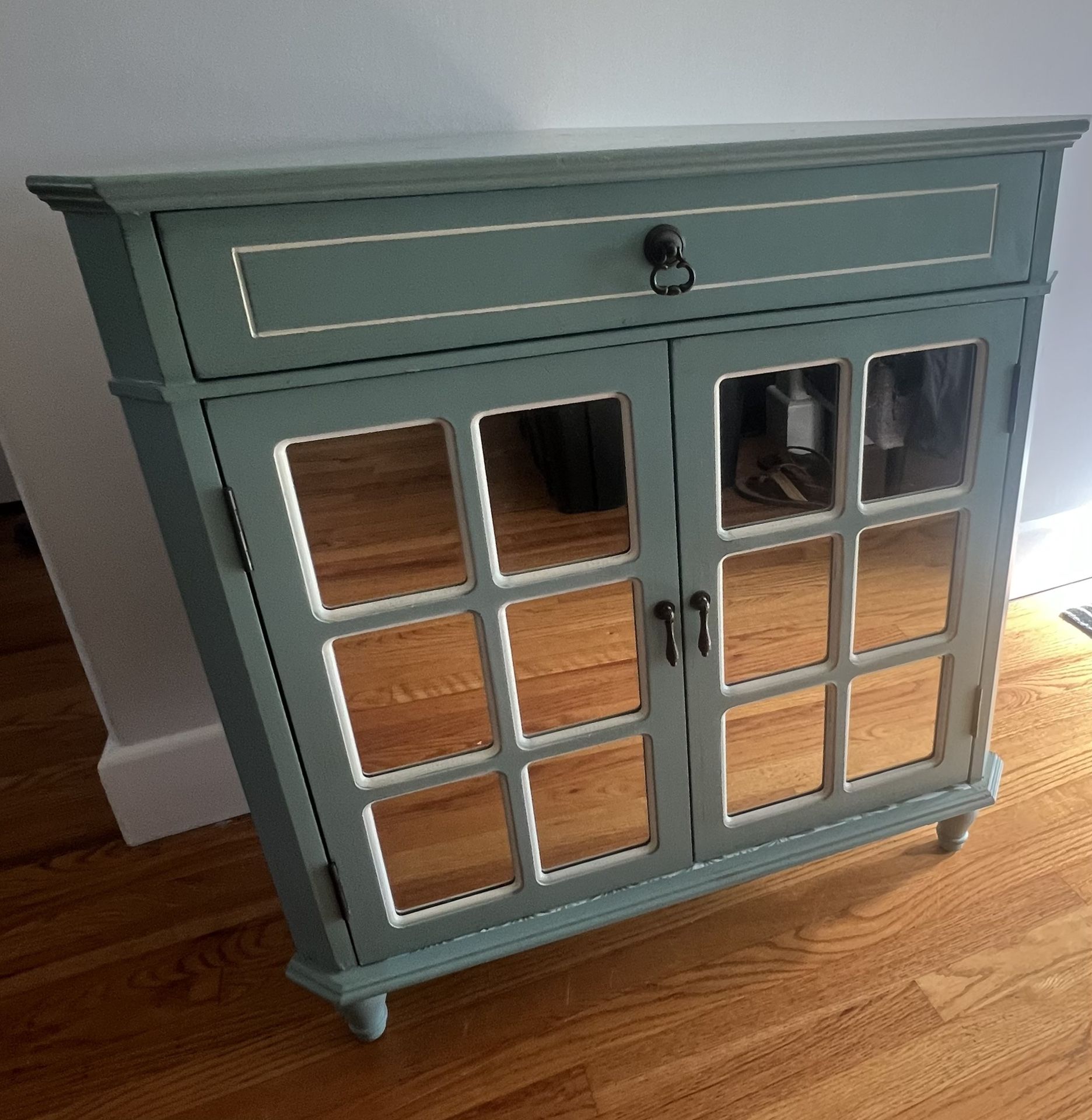 Turquoise Corner Cabinet With Drawer