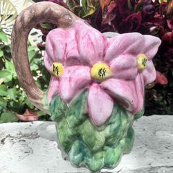 Vintage Italian floral vase hand painted 10”H