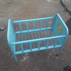 Vintage 1950's Amasco Doll Blue Metal Crib Bed With Drop Down Side Excellent Condition