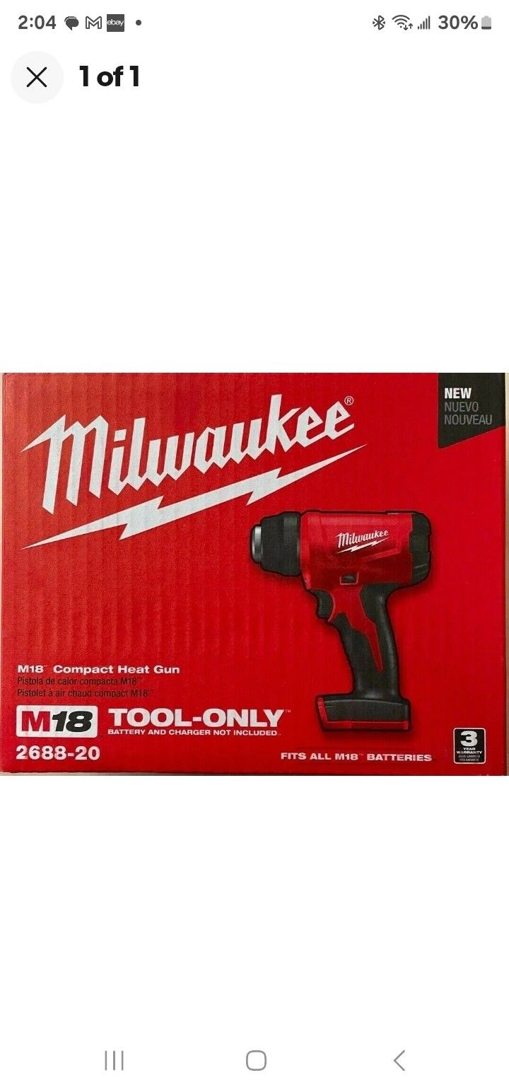 Milwaukee 2688-20 M18 18-Volt Lithium-Ion Cordless Compact Heat Gun (Tool-Only), NEW